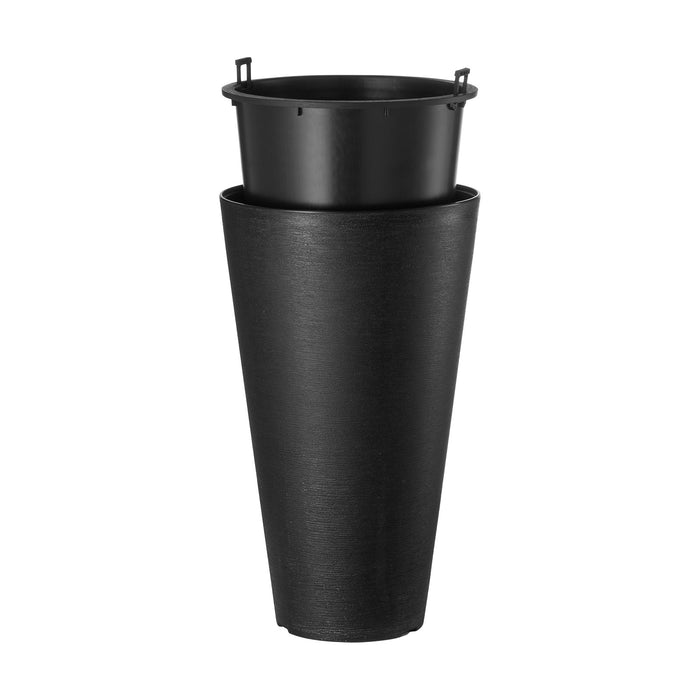 VEVOR Tall Planter, Set of 2 Tall Round Tapered Planters, 59 cm Large Modern Gardening and Flower Plastic Pots, Decorative Tall Black Planter with Drainage Hole, for Porch, Patio, Indoor & Outdoor
