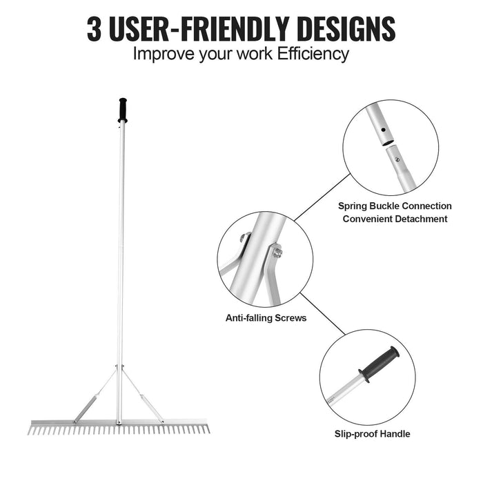 Landscape Rake, 915mm Head Aluminum Landscape Rake, Lake Weed Rake with 1915mm Long Handle, for Loosening Soil, Lawn Care, Weeding Lake, Garden, Pond