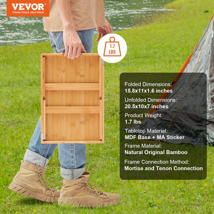 VEVOR Bed Tray Table with Foldable Legs, Bamboo Breakfast Tray for Sofa, Bed, Eating, Snacking, and Working, Folding Serving Laptop Desk Tray, Portable Food Snack Platter for Picnic, 40x28 cm