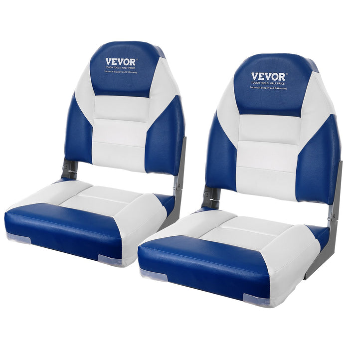 VEVOR Boat Seats, 555 mm High Back Boat Seat, Folding Boat Chair with Thickened Sponge Padding and Hinge, Fold-Down Boat Captain Chairs for Fishing Boat, Sightseeing Boat, Speedboat, Canoe, 2-Pack