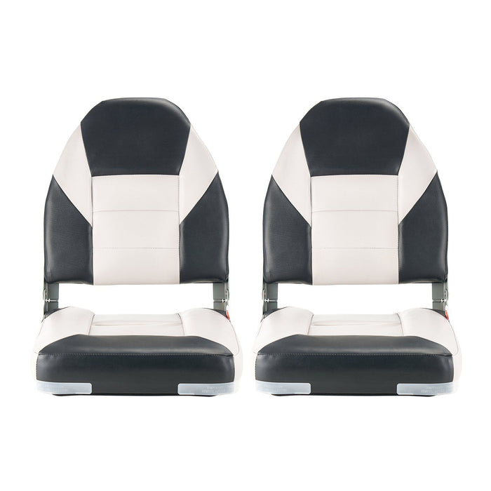 Boat Seat, High Backrest, Folding Fishing Boat Seat with Thickened Sponge Cushion & Waterproof PVC Leather, Aluminum Alloy Hinges, Flip Up Boat Seat for Boats, Yachts, Ships, Black & Grey
