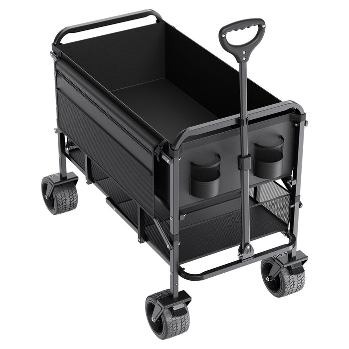 Double Decker Wagon Collapsible, 400L Heavy Duty Folding Wagon Cart, Extended Long Garden Cart with All-Terrain Wheels, Support Up to 450lbs, Outdoor Utility Wagon for Camping, Sports, Shopping
