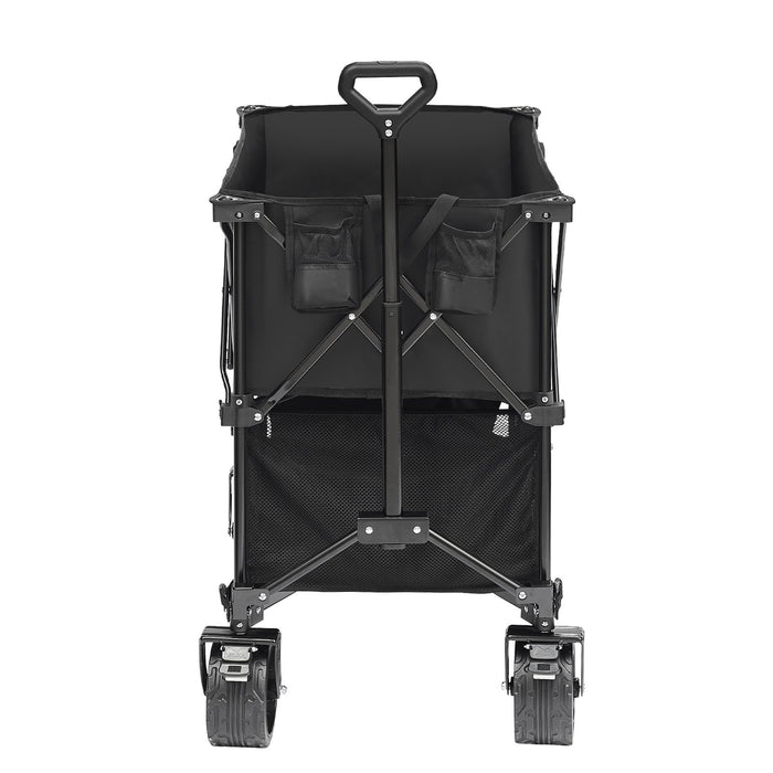 VEVOR Foldable Double Decker Wagon, 400L Collapsible Wagon Cart with All-Terrain Wheels, Heavy Duty Folding Wagon Cart 350-450 lb Weight Capacity for Camping, Shopping, Garden, 52" Extra Long Extender