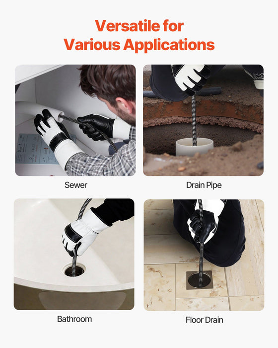 Drain Cleaner Machine 22m x 13mm, Auto Feed Sewer Snake Auger on Wheels, Portable Drain Cleaning Machine with 4 Cutters & Air-activated Foot Switch for 50mm to 150mm Pipes