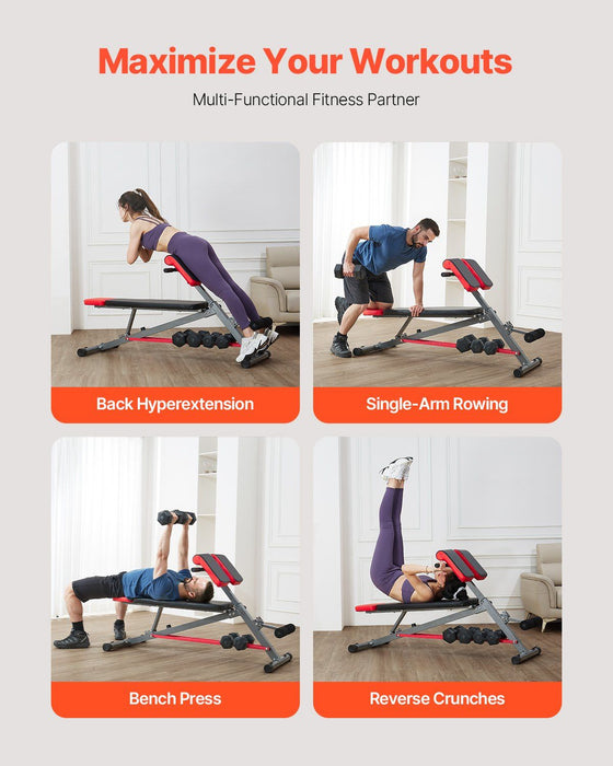 Multi-Functional Weight Bench for Full Body Workout, Roman Chair Hyperextension Bench, 660 lbs Adjustable Extension Equipment for Back Arm Core Ab Workout, Sit Up Exercise Machine for Home Gym