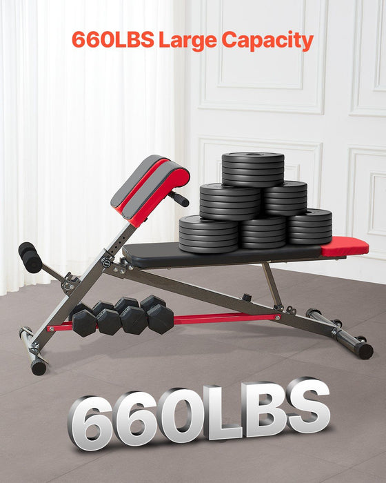 Multi-Functional Weight Bench for Full Body Workout, Roman Chair Hyperextension Bench, 660 lbs Adjustable Extension Equipment for Back Arm Core Ab Workout, Sit Up Exercise Machine for Home Gym