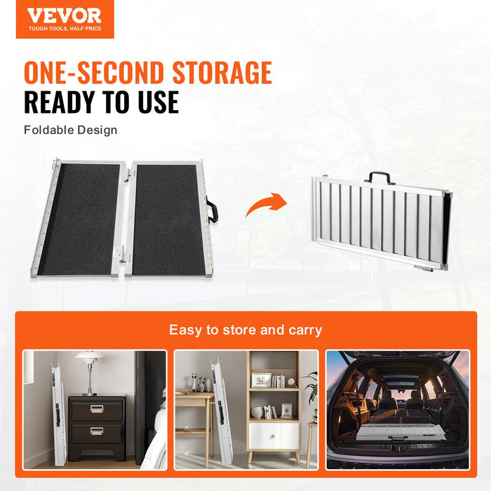 VEVOR Portable Wheelchair Ramp 2FT, Non-Slip Aluminum Folding Handicap Ramp, Door Threshold Ramps for Wheelchair for Home,Wheel Chair Ramp Steps, Cars, Scooter, Cart, Curbs, Stairs