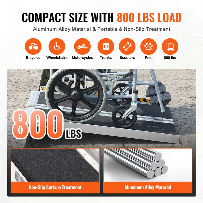 VEVOR Portable Wheelchair Ramp 2FT, Non-Slip Aluminum Folding Handicap Ramp, Door Threshold Ramps for Wheelchair for Home,Wheel Chair Ramp Steps, Cars, Scooter, Cart, Curbs, Stairs
