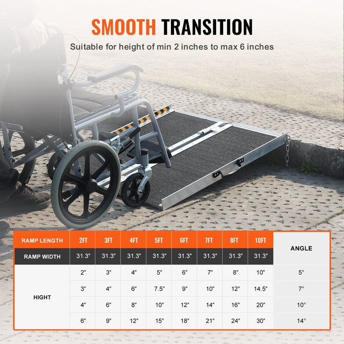 VEVOR Portable Wheelchair Ramp 2FT, Non-Slip Aluminum Folding Handicap Ramp, Door Threshold Ramps for Wheelchair for Home,Wheel Chair Ramp Steps, Cars, Scooter, Cart, Curbs, Stairs