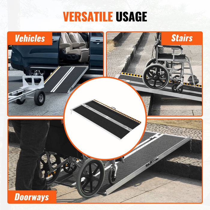 VEVOR Portable Wheelchair Ramp, 183 cm 363 kg Capacity, Non-Slip Aluminum Folding Threshold Ramp, Foldable Mobility Scooter Ramp Wheel Chair Ramp, Handicap Ramp for Home Steps, Stairs, Doorways, Curbs
