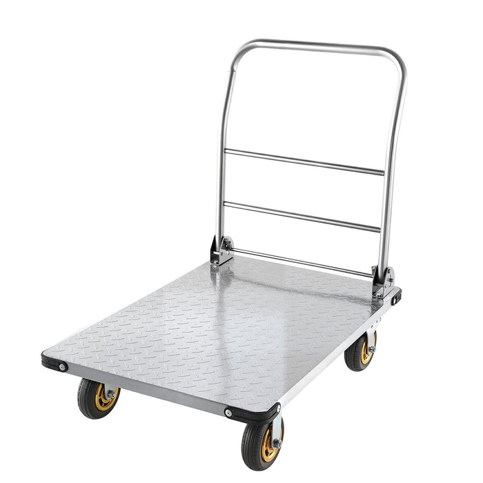 Platform Truck, 907.18 kg Capacity, Heavy Duty Steel Flatbed Cart with Swivel Wheels and Handle, Foldable Platform Hand Push Truck Dolly, for Groceries, Garage, Warehouse, 900 x 600 x 900 mm