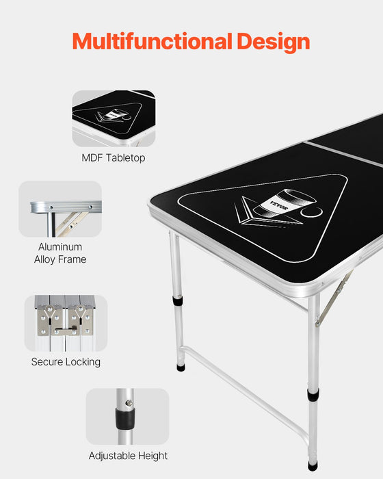 VEVOR 2.4 m Folding Beer Pong Tailgate Table Party Drinking Game Carrying Handle