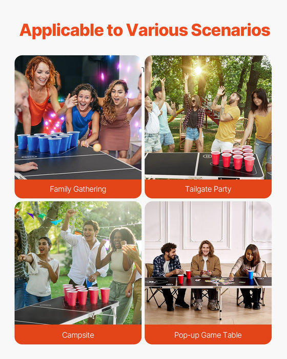 VEVOR 2.4 m Folding Beer Pong Tailgate Table Party Drinking Game Carrying Handle