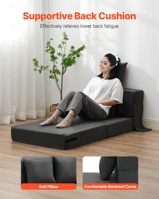 Folding Sofa Bed, 3-in-1 Foldable Couch Bed with 2 Pillows and Washable Cover, 25D High Density Memory Foam Convertible Sleeper Chair Bed, Futon Couch for Living Room, Bedroom, Dark Grey(Single)
