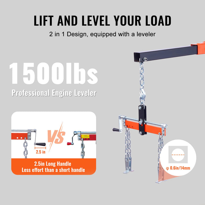 VEVOR Hydraulic Engine Hoist with Lever, 2000KG Heavy-duty Cherry Picker Shop Crane, Foldable Engine Crane and Engine Hoist leveler for Auto Repair, Motors, Weights Lifting, Loading