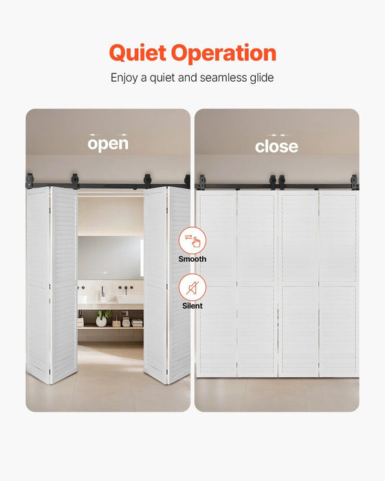 Bi-Folding Sliding Barn Door Hardware Track Kit, 76" Top Mount Track Kit, Slide Smoothly & Quietly, Heavy Duty, Easy to Install, Suitable for Four 18" Closet Pantry Laundry Doors (Not Included)