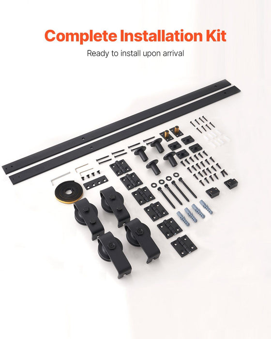 Bi-Folding Sliding Barn Door Hardware Track Kit, 76" Top Mount Track Kit, Slide Smoothly & Quietly, Heavy Duty, Easy to Install, Suitable for Four 18" Closet Pantry Laundry Doors (Not Included)