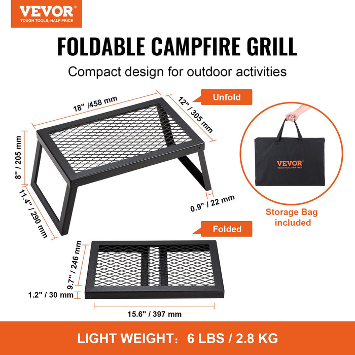 VEVOR Folding Campfire Grill Portable Camping Fire Pit Steel Outdoor BBQ Picnic