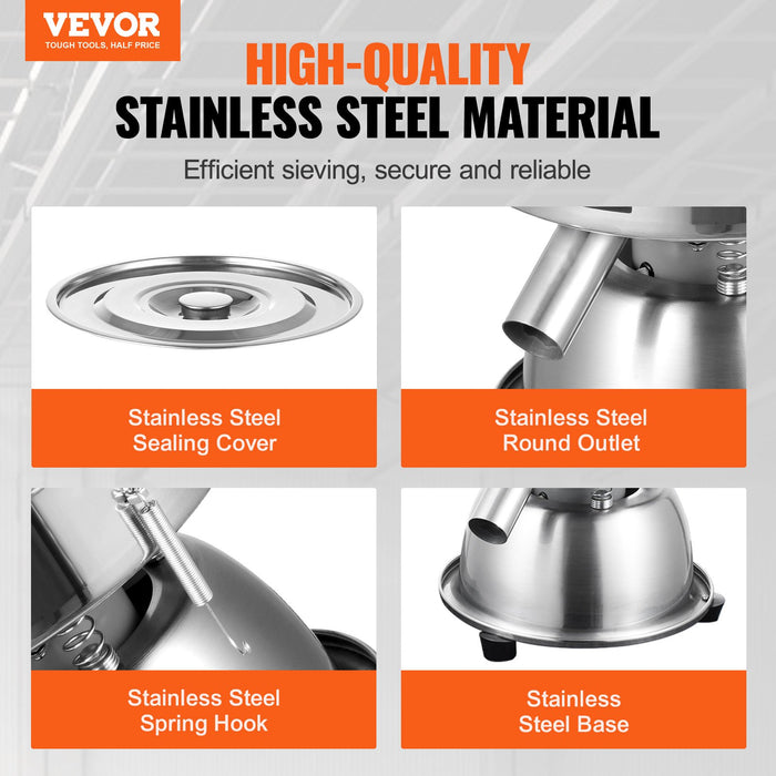 VEVOR Automatic Electric Vibrating Sieve, Stainless Steel Sifter Shaker Machine with 10+60 Mesh, 45W Automatic Powder Sifter Machine Countertop, Electric Sieve Shaker for Flour Powers, Mungbean, Rice