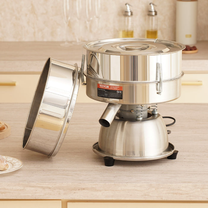 VEVOR Automatic Electric Vibrating Sieve, Stainless Steel Sifter Shaker Machine with 10+60 Mesh, 45W Automatic Powder Sifter Machine Countertop, Electric Sieve Shaker for Flour Powers, Mungbean, Rice