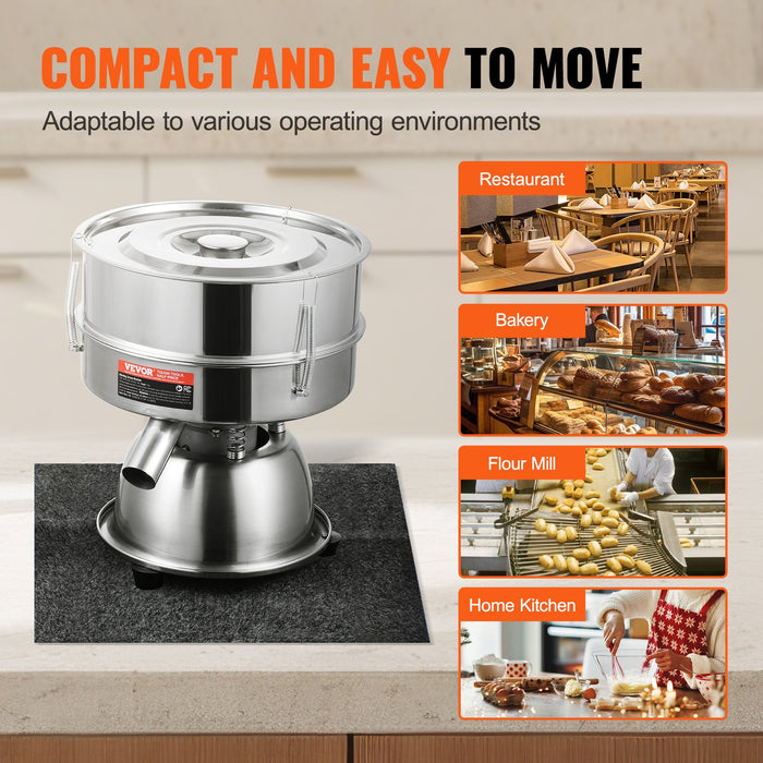 VEVOR Automatic Electric Vibrating Sieve, Stainless Steel Sifter Shaker Machine with 40+60 Mesh, 45W Automatic Powder Sifter Machine Countertop, Electric Sieve Shaker for Flour Powers, Mungbean, Rice