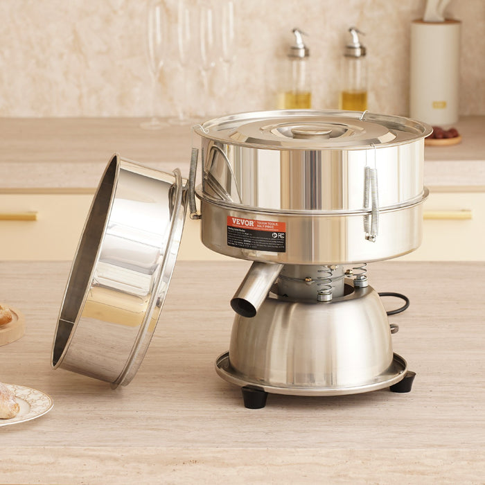 VEVOR Automatic Electric Vibrating Sieve, Stainless Steel Sifter Shaker Machine with 40+60 Mesh, 45W Automatic Powder Sifter Machine Countertop, Electric Sieve Shaker for Flour Powers, Mungbean, Rice