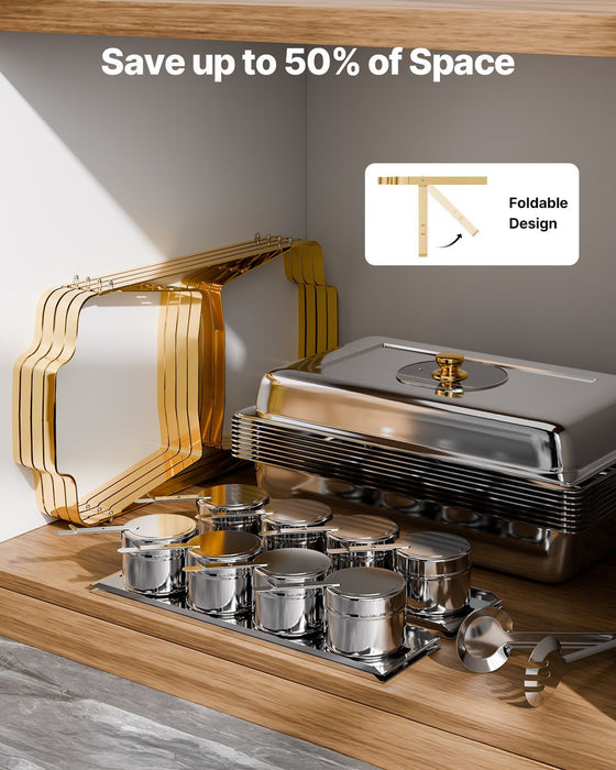 Chafing Dish Buffet Set, 8 Qt 4 Pack, Stainless Steel Chafer with 4 Full Size Pans, Rectangle Catering Warmer Server with Glass Lid Water Pan Folding Stand Fuel Holder, for Wedding Party Banquet