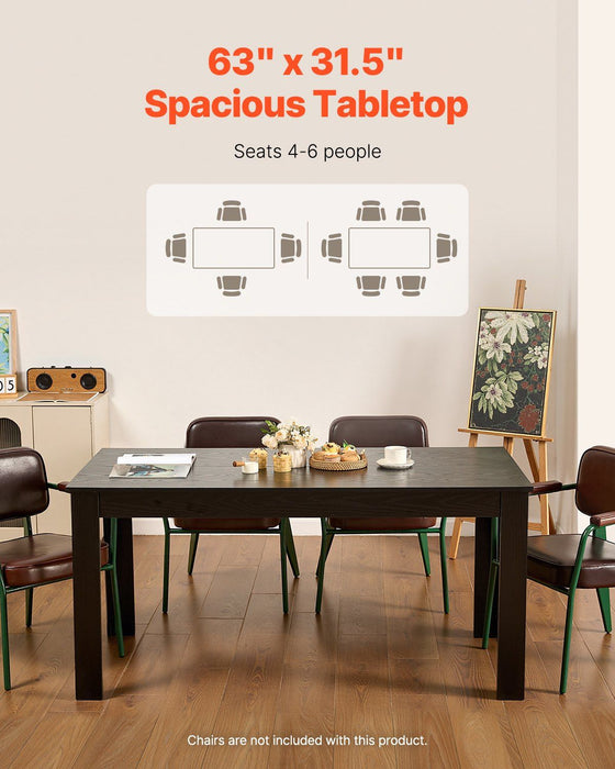 Rectangle Dining Table, 63 inch Length Large Wood Tables for 4-6 Person, Modern Dinner Furniture, Conference Desk Supporting for 330LBS, for Home Kitchen Living Room, Black(Only Table)
