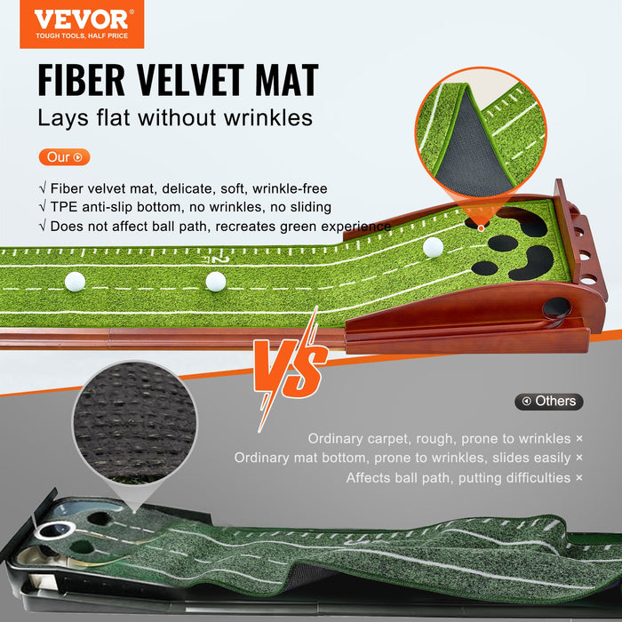 VEVOR Golf Putting Mat, 5 Hole Indoor Golf Putting Green, Wrinkle-Free Golf Training Aid, Mini Golf Set  with Auto-Ball Return, Alignment Guide, 3 Ball, Wood Base, Game Practice Gift for Home Offic