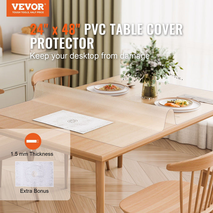 Plastic Table Cover, 24 x 48 Inch 1.5 mm Thick Frosted Table Protector, Rectangle PVC Desk Mat, Waterproof & Easy Cleaning Desk Pad Tablecloth, for Office Dresser Dining Room Table Night Stand