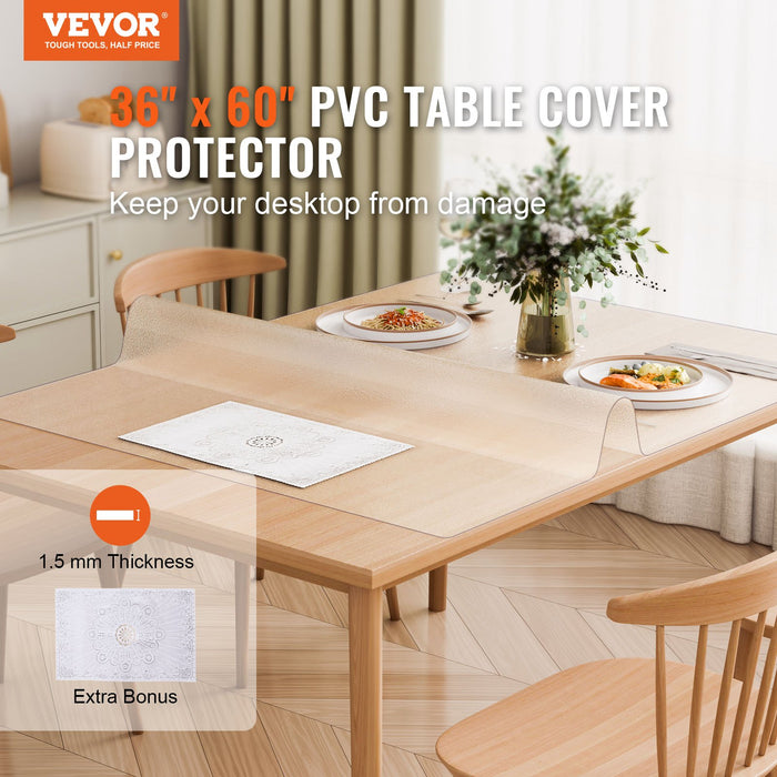 VEVOR Plastic Table Cover, 36 x 60 Inch 1.5 mm Thick Frosted Table Protector, Rectangle PVC Desk Mat, Waterproof & Easy Cleaning Desk Pad Tablecloth, for Office Dresser Dining Room Table Night Stand