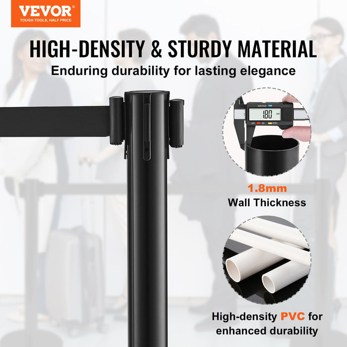 VEVOR Crowd Control Stanchions, 6-Pack Crowd Control Barriers with 3PCS 6.5FT Black Retractable Belts, Plastic Stanchion Queue Post, Belt Barriers Line Divider Stanchion Set for Airport, Exhibition