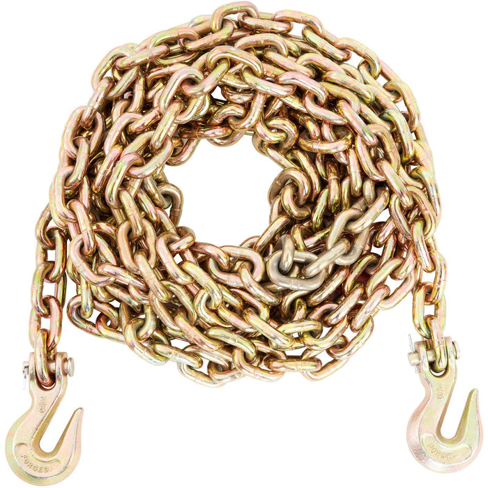Transport Binder Chain, 3220 kg Working Load Limit, 3/8''x20' G80 Tow Chain Tie Down with Grab Hooks, DOT Certified, Galvanized Coating Manganese Steel for Dock Factory Construction Site, 2 Pack