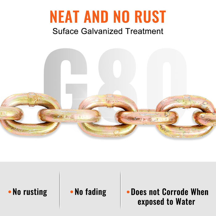 VEVOR Transport Binder Chain, 2222 kg Working Load Limit, 5/16''x20' G80 Tow Chain Tie Down with Grab Hooks, DOT Certified, Galvanized Coating Manganese Steel for Dock Factory Construction Site, 2Pack