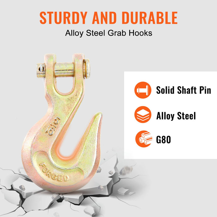 VEVOR Transport Binder Chain, 2222 kg Working Load Limit, 5/16''x20' G80 Tow Chain Tie Down with Grab Hooks, DOT Certified, Galvanized Coating Manganese Steel for Dock Factory Construction Site, 2Pack