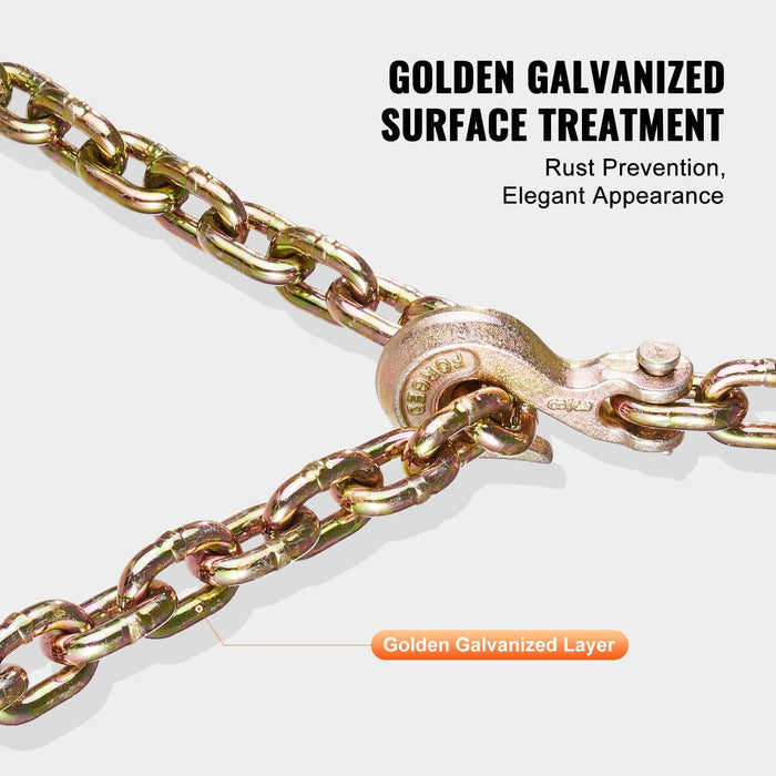 G80 Transport Binder Chain, 10 mm x 316 cm Tow Chain with Clevis Grab Hooks, 3.22T Safe Working Load, Heavy Duty Trailer Logging Chain for Transporting Towing Truck Tie Down Binding Equipment