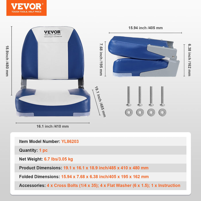 VEVOR Boat Seat Low Back Fold-Down Fishing Boat Chair with Sponge Padding 2 Pack
