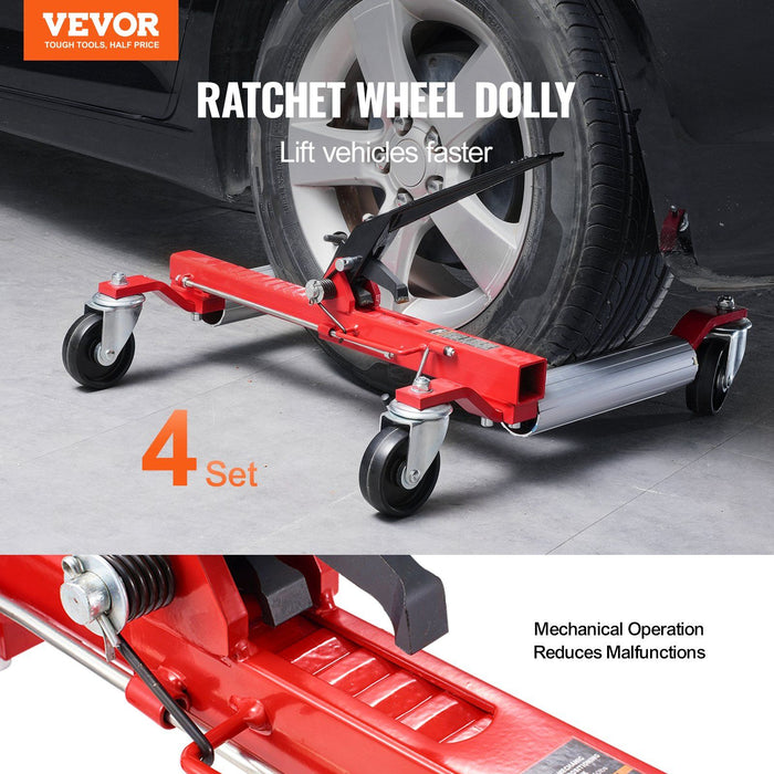 Wheel Dolly, Max Capacity 1500 Lbs Car Dolly, Car Jack Dolly Lifter with 360° Rotatable Wheels, Heavy Duty Vehicle Positioning Ratchet Tire Jack, for Vehicle Car Auto Repair Moving, Set of 4