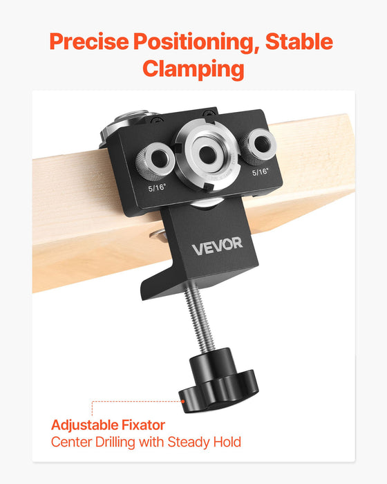 VEVOR Doweling Jig Kit, Self Centering Dowel Drill Jig for Straight Holes, Aluminum Alloy Woodworking Joints Tool with 3 Size Drill Bits 6.4 / 7.9 / 15 mm, Adjustable Width, for Wood Working