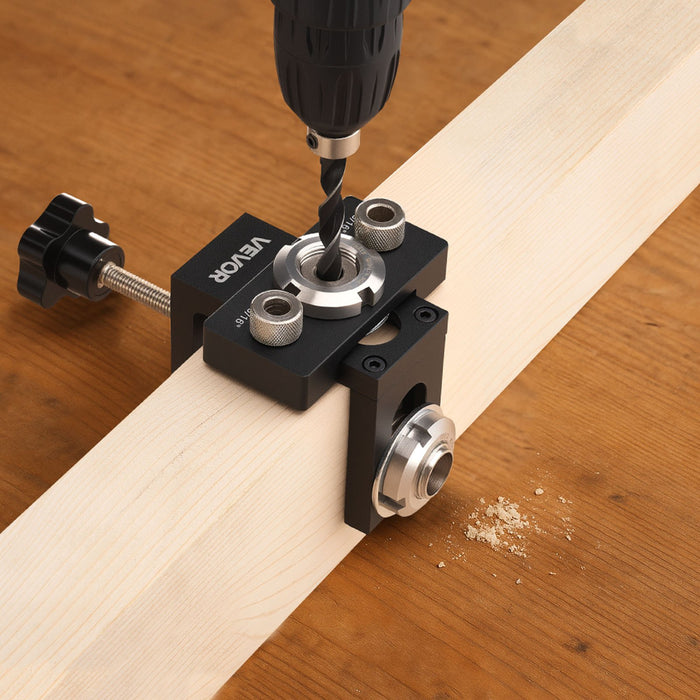 VEVOR Doweling Jig Kit, Self Centering Dowel Drill Jig for Straight Holes, Aluminum Alloy Woodworking Joints Tool with 3 Size Drill Bits 6.4 / 7.9 / 15 mm, Adjustable Width, for Wood Working