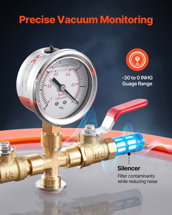 VEVOR 18.93 L Vacuum Chamber with Pump, 3.5 CFM 99 L/min, Single Stage Vacuum Pump, Stainless Steel Degassing Chamber Kit, Tempered Glass Lid, 1.5 m Hose, for Stabilizing Wood Degassing Silicone Resin