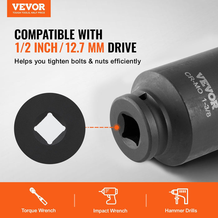 Axle Nut Impact Socket Set, 1/2" Drive Deep 6-Point 8-Piece SAE Spindle Nut Socket Set, CR-MO Heat Treated Large Socket Set with Storage Case, for Auto Repair, Removing or Installing Axle Nuts
