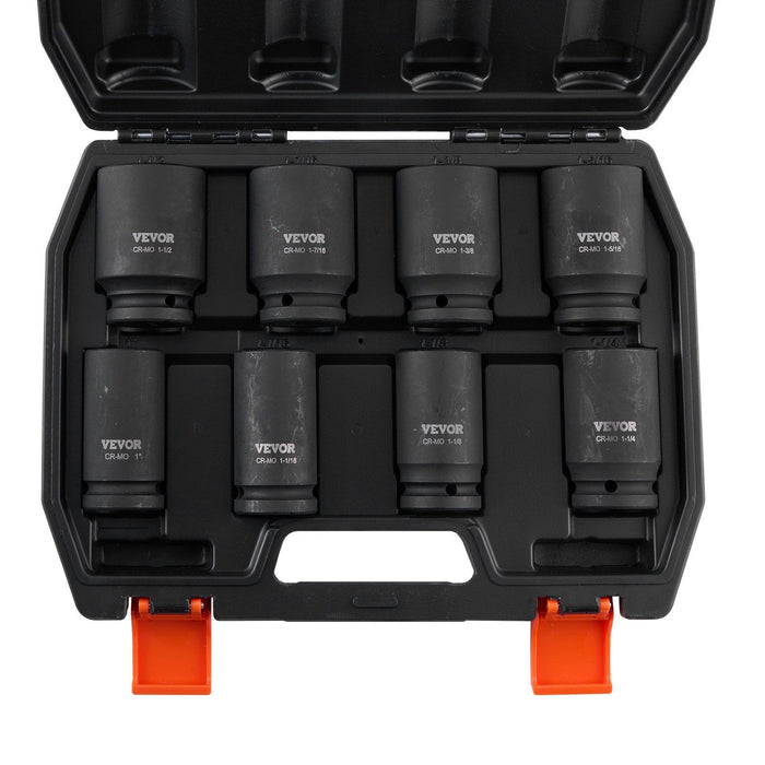 Axle Nut Impact Socket Set, 3/4" Drive Deep 6-Point 8-Piece SAE Spindle Nut Socket Set, CR-MO Heat Treated Large Socket Set with Storage Case, for Auto Repair, Removing or Installing Axle Nuts