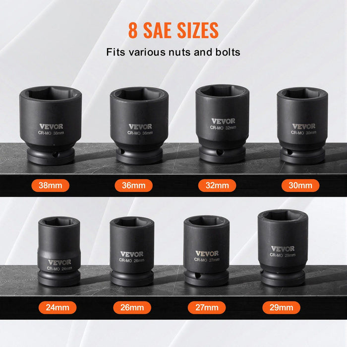 Axle Nut Impact Socket Set, 3/4" Drive 6-Point 8-Piece Metric Spindle Nut Socket Set, CR-MO Heat Treated Large Socket Set with Storage Case, for Auto Repair, Removing or Installing Axle Nuts