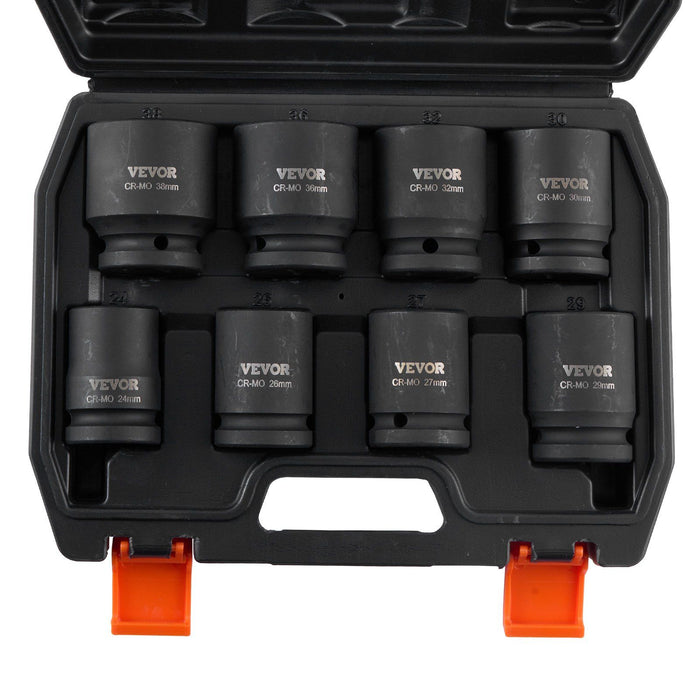 Axle Nut Impact Socket Set, 3/4" Drive 6-Point 8-Piece Metric Spindle Nut Socket Set, CR-MO Heat Treated Large Socket Set with Storage Case, for Auto Repair, Removing or Installing Axle Nuts