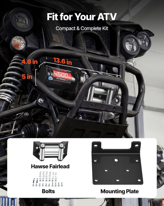 2041 kg Electric Winch, 12V DC ATV/UTV Winch with Φ6 mm x 12 m Steel Wire Rope, Wireless & Wired Remote Control, IP54 Waterproof, Roller Fairlead Mount Plate for Towing ATV UTV Off-Road