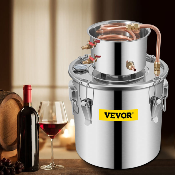 VEVOR Moonshine Still 3 Gal 12L Stainless Steel Water Alcohol Distiller Copper Tube Home Brewing Kit Build-in Thermometer for DIY Whisky Wine Brandy, 3Gal, Sliver
