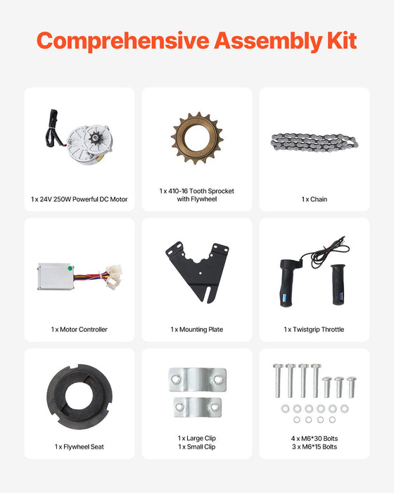 VEVOR 250W Electric Powerful DC Motor Kit - 24V 2700rpm Brushed Motor with Upgraded Speed Controller, Throttle Grip Kit for Go Karts E-Bike Motorcycle Scooter