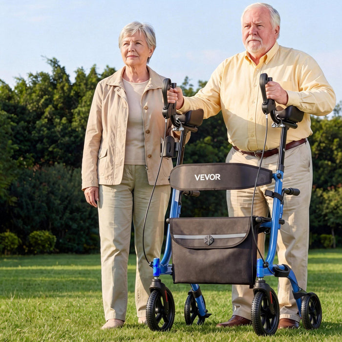 Rollator Walker with Seat for Seniors, Foldable Rolling Walker, Lightweight Aluminum Mobility Walking Aid with PU Solid Wheels, Adjustable Handle, Storage Bag, Cup/Cane Holder - Supports 136kg