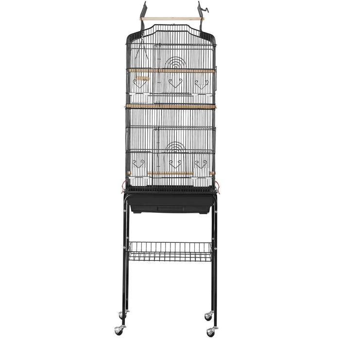 Large Bird Cage, 62 in, Open Top Parakeet Cage with Rolling Stand,  Steel Bird Flight Cage with Removable Tray, Budgie Birdcage with 4 Perches, Parrot Cage for Lovebirds Cockatiels Pet Toy